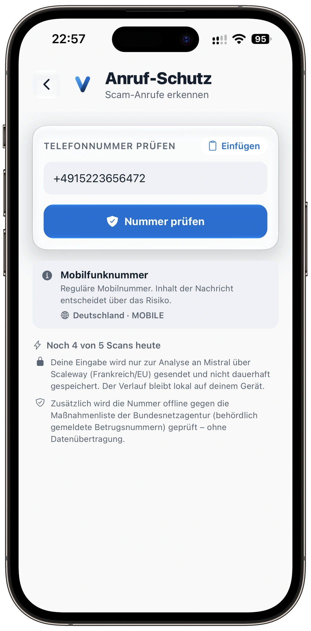 Schritt 1: Telefonnummer in VaultAI einfügen