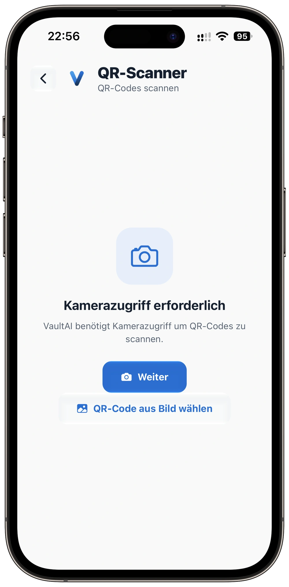 Der QR-Scanner in VaultAI